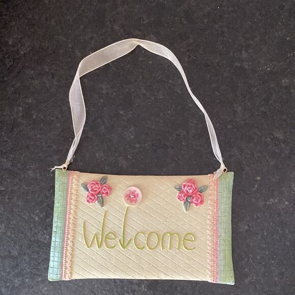 Sage green, cream and rose pink, resin welcome door hanger - Picture 5 of 5